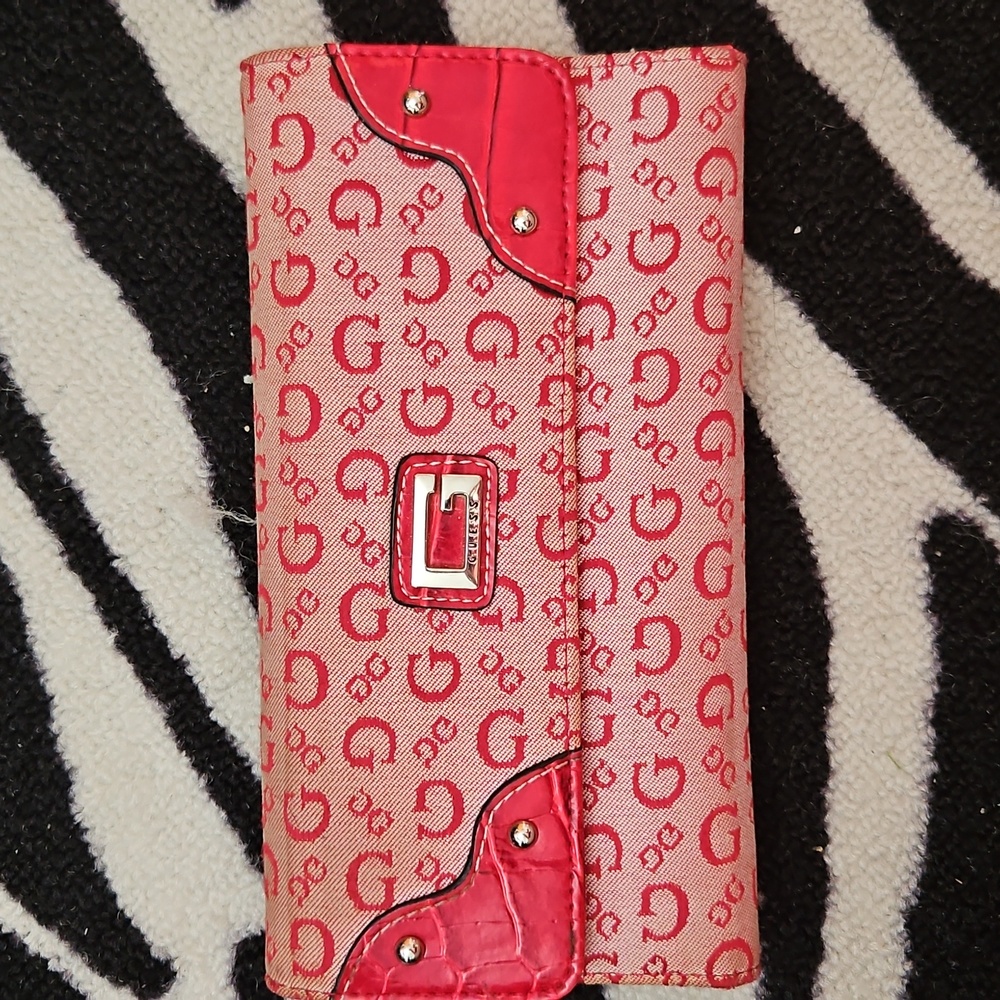 G by Guess Logo Patterned Red Wallet